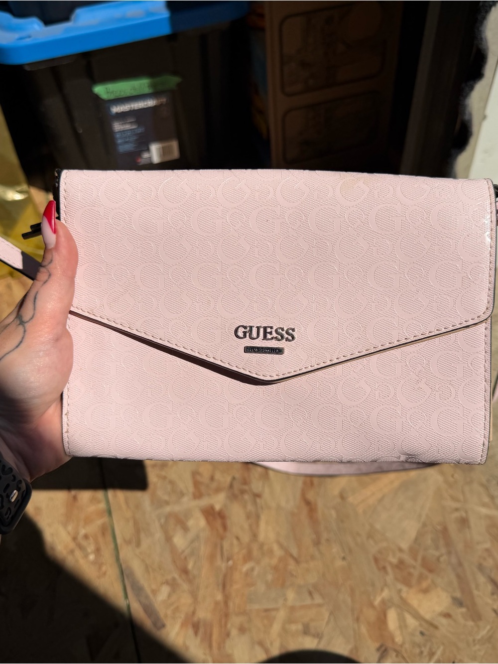 GUESS Light Pink Envelope Clutch with Signature Print